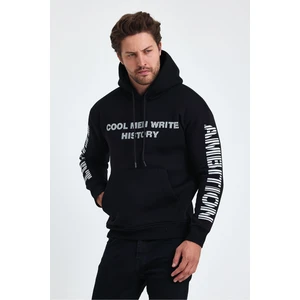 Tarz Cool Erkek Yazı Baskılı Regular 3 Iplik Şardonlu Kapüşonlu Sweatshirt