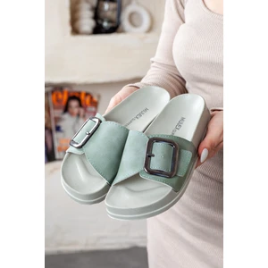 Melek Tuna Çift Tokalı Yumuşak Tabanlı Günlük Siyah Terlik