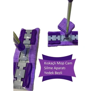 Yer Mopu Fayans Duvar Yüzey Temizlik Mikrofiber Mandallı Mop ( 1 Adet Yedek Bez Hediyeli ) Mor Renk