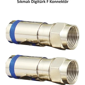 20 Adet Sıkmalı F Konnektör Mavi Çizgili Rg6 Geniş Digitürk Konnektör