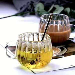 Mithra Life 2 Adet Ateşe Dayanıklı 400 ml Çizgili Cam Kupa Bardak MIT1100