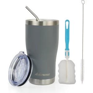 Klasik Paslanmaz Çelik Termos Bardak 590 ml Pipetli