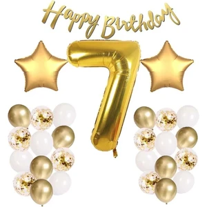 Balon Diyarı Gold Konsept 7 Yaş Doğum Günü Kutlama Seti + balon bandı