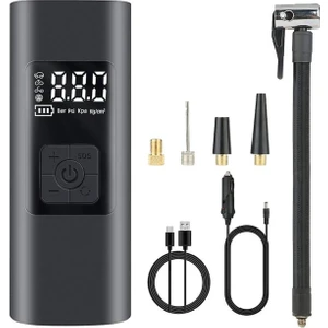 Taşınabilir Şarjlı Oto Lastik Şişirme Kompresörü Hava Pompası Basınç Göstergeli 6000MAH LED Işıklı