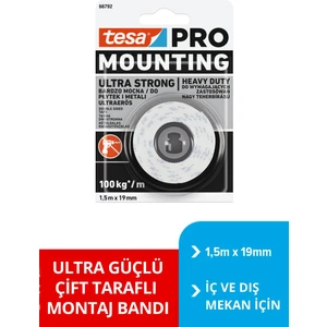 Çift Taraflı Montaj Bandı - tesa PRO 66792 Ultra Güçlü İç Mekan Montaj Bandı, 1.5m x 19mm 