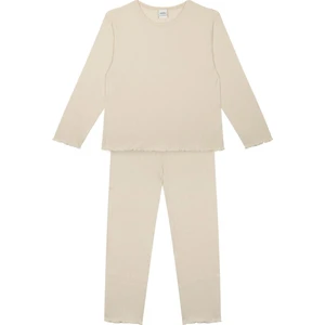 Krem Jakar Uzun Kollu Pijama Takımı