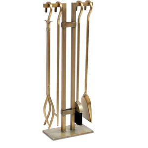 Wood Shut 5 Li Ithal Antik Gold Patinalı Şömine - Soba Maşa Takımı Aksesuar Seti