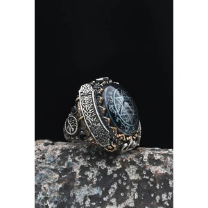 Gümüş Hz. Süleyman Mührü Gümüş Erkek Yüzüğü Allah ve Muhammed ve Kelime-I Tevhid Yazlı