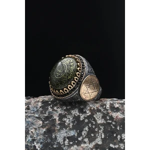Gümüş Özel Tasarım 925 Ayar Gümüş Erkek Yüzüğü Nazar Duası ve Hz. Süleyman Mührü