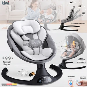 Eggy Premium Otomatik Sallanan Ana Kucağı, Elektrikli, Antrasit Renk, Kendi Kendine Sallanan Ana Kucağı, Bluetooth Özellikli