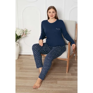 Kadın Büyük Geniş Beden Bisiklet Yaka Düğmesiz Mevsimlik Uzun Kol Cepli Pijama Takımı