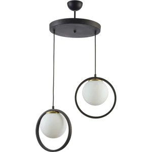 Fer Avize Nina Modern Metal Siyah Renk Halkalı Kapalı Beyaz Camlı 2 Li Avize