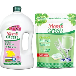 Mom's Green 2'li Set-50 Yıkama Bulaşık Tableti ve 1500 ml Bitkisel Çamaşır Temizleyici Kır Çiçekleri