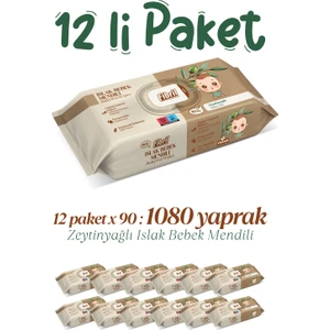 Zeytinyağlı Islak Bebek Mendili 12X90LI Paket 1080 Yaprak
