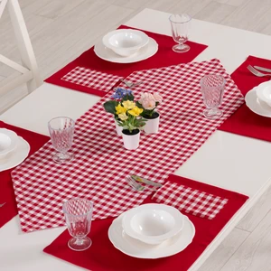 Tropik Home Tropikhome Moena Amerikan Servis Supla ve Runner Seti 6 Kişilik Kırmızı Ekose Desen Set