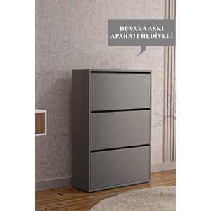 Tekno Trust Modern AE-1078 Vizyon Ayakkabılık Duvara Monte Edilebilir, Antrasit Düşer Kapak, 3 Kapaklı, 6 Raflı