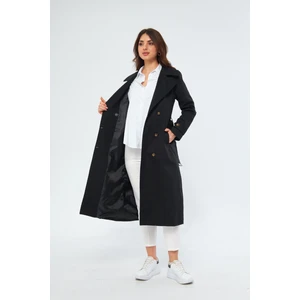 %100 Pamuk Ekstra Uzun (120CM) Kruvaze Kadın Trençkot 1121
