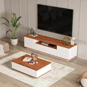 Nirengi Ağaçkurdu Tv Ünitesi Orta Sehpa 2'li Set 3 Renk Demonte Ürün