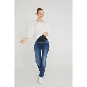 Slim Fit Likralı Hamile Jean Damlatmalı Koyu Mavi Pantolon 1012