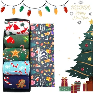 Çorap Kurdu 5’Li Yılbaşı Christmas Desenli Hediyelik Kutulu Unısex Soket Çorap Set