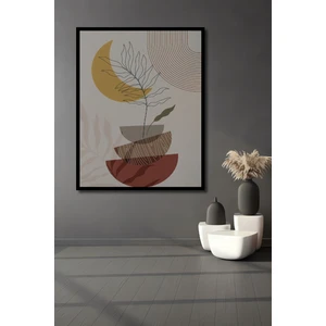 Teona Ahşap Geometrik ve Yaprak Desen Boho Bohem Tarz Ahşap Tablo Çerçeve Görünümlü Dikey Duvar Tablo
