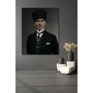 Dekoratif Dikey Atatürk Duvar Tablo Ahşap Dikdörtgen Tablo