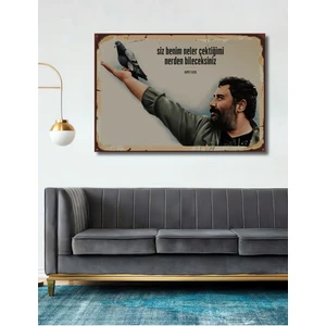 Teona Ahşap Dekoratif Tablo Ahmet Kaya Retro Ahşap Poster Şık Yatay Duvar Dekorasyon Tablosu