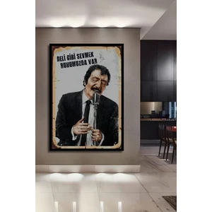 Dekoratif Tablo Müslüm Gürses Retro Ahşap Poster Çerçeve Görünümlü Dikey Duvar Dekorasyon Tablosu