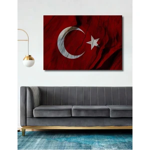 Dekoratif Ahşap Tablo Türk Bayrağı (Ay Yıldız) Şık Yatay Duvar Dekorasyon Tablosu