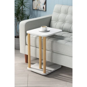 Beyaz C-Sehpa Tekerlekli Ahşap 3 Ayak Tembellik Zigon Yan Koltuk Laptop Servis Çalışma Sehpası 35X40