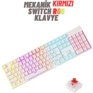 Beyaz Rgb Kırmızı Switch Q Gaming Tam Mekanik Kablolu Oyuncu Klavyesi Bkb4