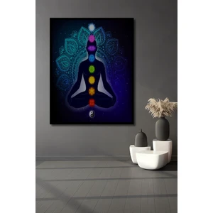 Hint Buda Meditasyon 7 Çakra Yoga Spor Ahşap Tablo Çerçeve Görünümlü Dikey Duvar Dekorasyon Tablosu