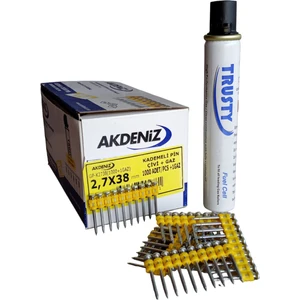 2.7X38 mm Metal-Beton Uygulamaları Için Pin Çiviler(Düz Çivi) 1000 Adet Çivi+ 1  Gaz