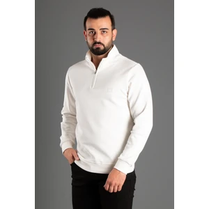 Zeki Özer Erkek Beyaz Dik Yaka Fermuarlı Kazak