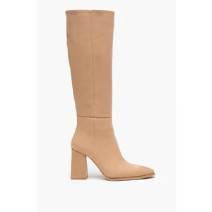 Nişantaşı Shoes Jules Nude Süet Fermuar Detay Kadın Topuklu Çizme