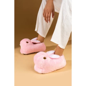 Pembe Potin Sevimli Tavşan Kalın Termal Taban Kadın Panduf K110-25