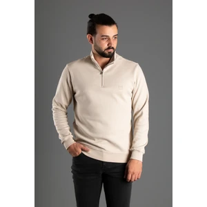 Zeki Özer Erkek Bej Dik Yaka Fermuarlı Kazak
