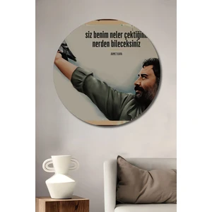 Teona Ahşap Dekoratif Tablo Ahmet Kaya Retro Ahşap Poster Şık Yuvarlak Duvar Dekorasyon Tablosu