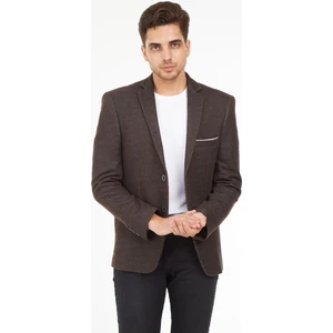 G-187 Dar Kalıp Örme Kumaş Kahverengi Erkek Blazer Ceket