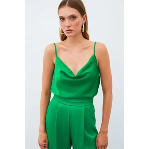 Degaje yaka saten bluz - YEŞİL