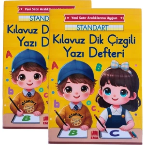 2024 Yeni Müfredat Klavuz Dik Çizgili Güzel Yazı Defteri 2 Adet Orta  Boy (16,5X24 cm ) 48 Sayfa