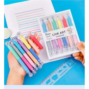 Çift Taraflı 12 Renk Pati Fosforlu Kalem Seti