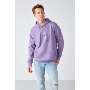 Epıc Erkek Yumusaçık Kumaşlı Kapüşonlu Kordonlu Regular Fit Nakışlı Mor Sweatshirt