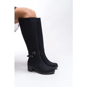 Kadın Topuklu Çizme Toka Detaylı Şık Tasarım Konforlu Kullanım Siyah