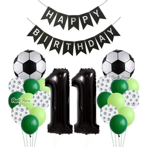 Parti Pera Futbol Temalı Balon Seti Siyah Rakam Folyo Balon Doğum Günü Parti Seti