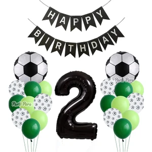 Parti Pera Futbol Temalı Balon Seti Siyah Rakam Folyo Balon Doğum Günü Parti Seti