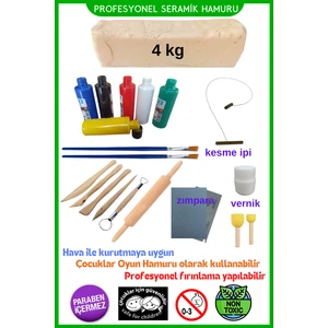 Seramik Hamuru Başlangıç Seti, 4000GR Kil Çamuru, Ebeşuar, Seramik Çamur Kesme Teli, Oyun Hamuru