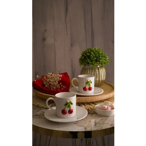Kitchen Life 4 Parça 2 Kişilik Porselen Kirazlı Kahve Fincan Takımı 100ML - Kiraz Kahve Fincanı