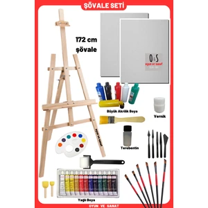 Lüks Resim Başlangıç Seti 3-Şövale (Şövalye), Tuval (Tual Seti), Ressam Akrilik Yağlı Boya Seti
