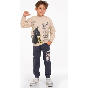 Triliya-Çocuk Eşofman Takımı 3-10 Yaş, Dinazor Baskılı, Cepli Lüks Günlük ve Okul, Likralı Kumaş